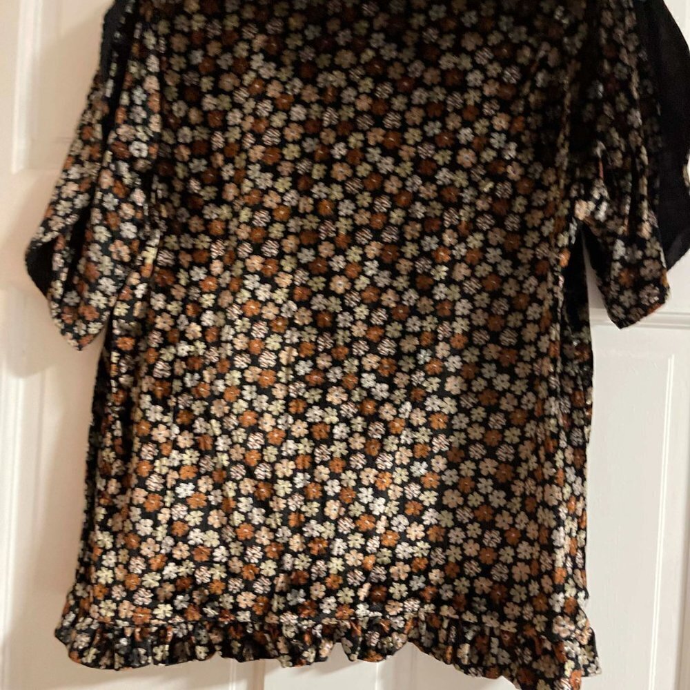 Madewell Velvet Tulip-Sleeve Ruffle Top in Petite Blooms - SMALL - Picture 9 of 10